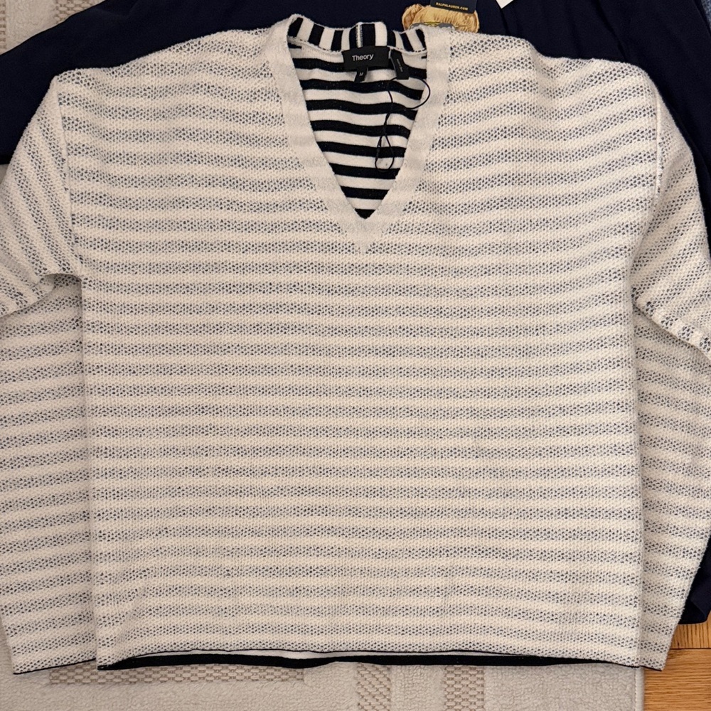 Theory striped v neck sweater